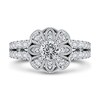 Thumbnail Image 3 of 3/4 CT. T.W. Diamond Flower Frame Double Row Split Shank Ring in 10K White Gold
