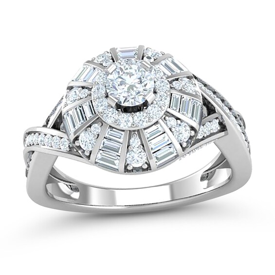 1 CT. T.w. Diamond Windmill Frame Criss-Cross Shank Ring in 10K White Gold