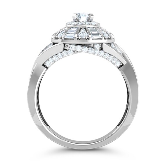 1 CT. T.w. Diamond Windmill Frame Criss-Cross Shank Ring in 10K White Gold