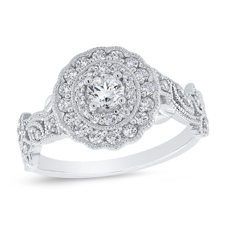 Main Image 1 of 5/8 CT. T.W. Diamond Floral Frame Ornate Vintage-Style Ring in 10K White Gold
