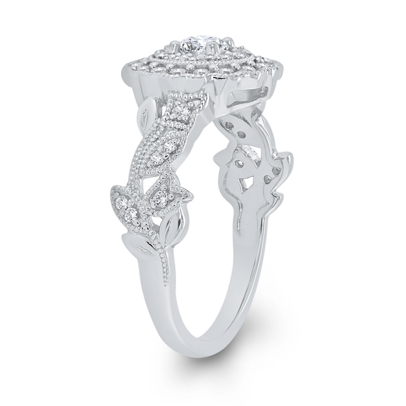 Main Image 2 of 5/8 CT. T.W. Diamond Floral Frame Ornate Vintage-Style Ring in 10K White Gold