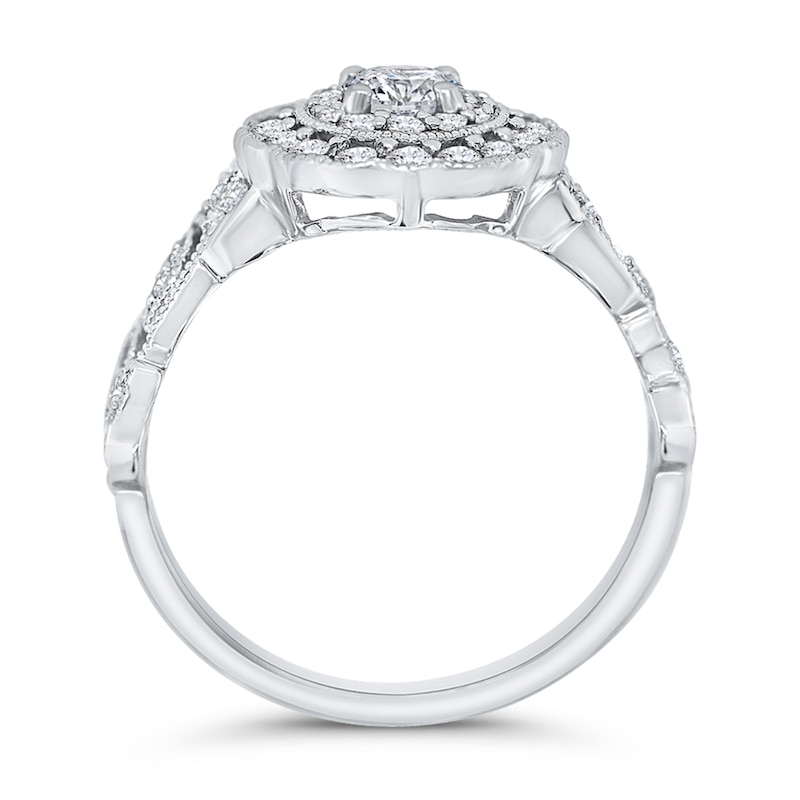 Main Image 3 of 5/8 CT. T.W. Diamond Floral Frame Ornate Vintage-Style Ring in 10K White Gold