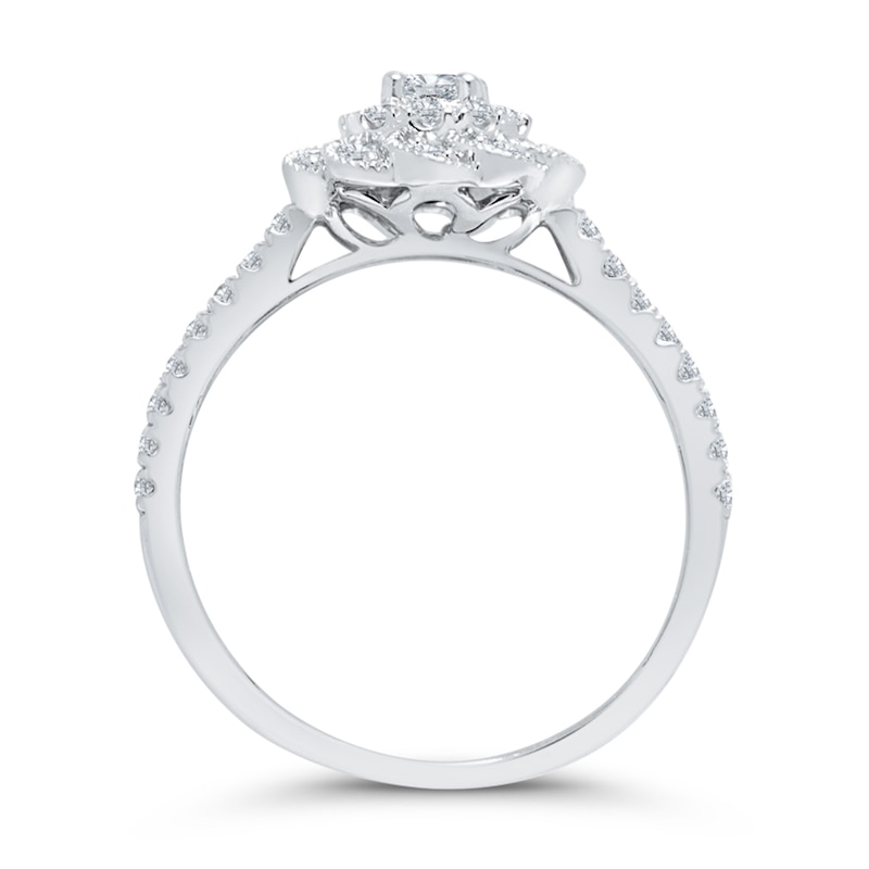 Main Image 2 of 3/4 CT. T.W. Diamond Pinwheel Frame Double Row Vintage-Style Ring in 10K White Gold