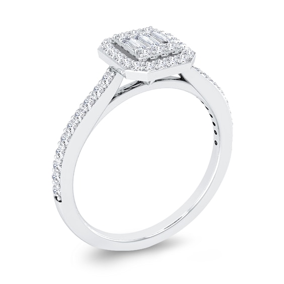 3/8 CT. T.w. Emerald Multi-Diamond Frame Ring in 10K White Gold