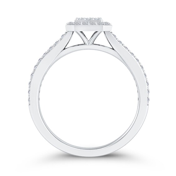 3/8 CT. T.w. Emerald Multi-Diamond Frame Ring in 10K White Gold