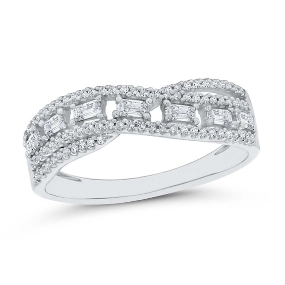 1/4 CT. T.w. Baguette Diamond Edge Wavy Band in 10K White Gold