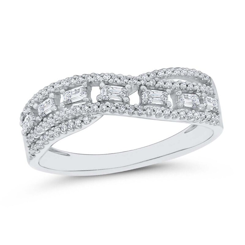Main Image 1 of 1/4 CT. T.W. Baguette Diamond Edge Wavy Band in 10K White Gold