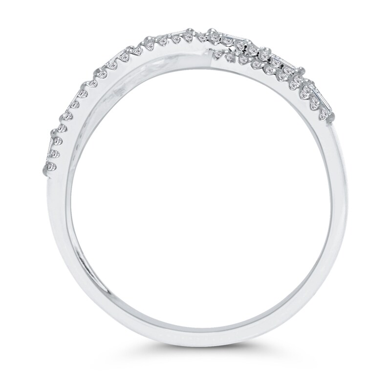 Main Image 3 of 1/4 CT. T.W. Baguette Diamond Edge Wavy Band in 10K White Gold