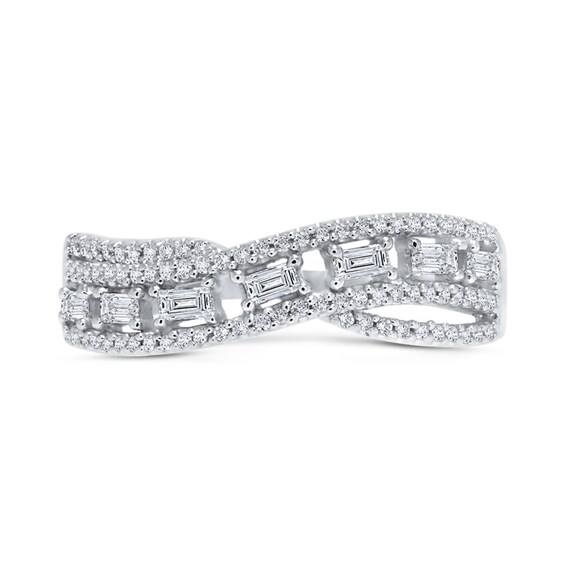 1/4 CT. T.w. Baguette Diamond Edge Wavy Band in 10K White Gold