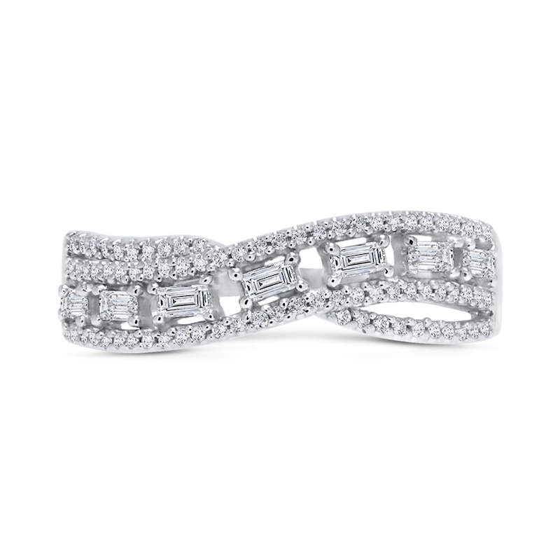 Main Image 4 of 1/4 CT. T.W. Baguette Diamond Edge Wavy Band in 10K White Gold