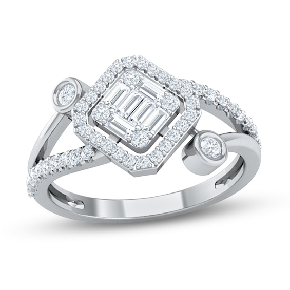 3/8 CT. T.w. Princess Multi-Diamond Tilted Bypass Open Shank Ring in 10K White Gold