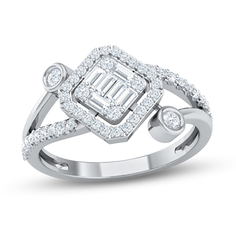 Main Image 1 of 3/8 CT. T.W. Princess Multi-Diamond Tilted Bypass Open Shank Ring in 10K White Gold