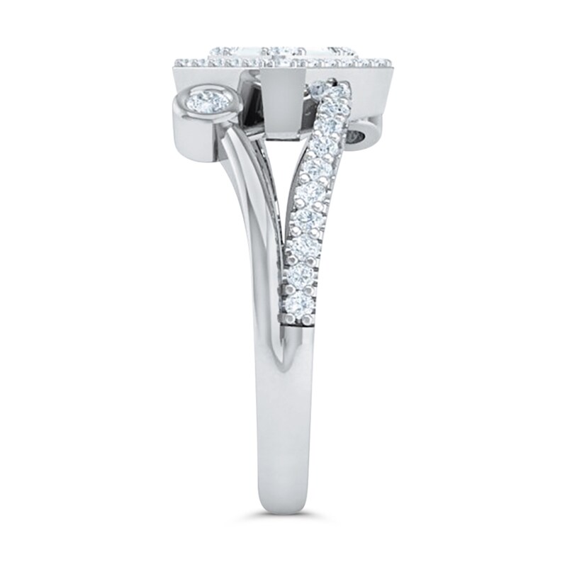 Main Image 2 of 3/8 CT. T.W. Princess Multi-Diamond Tilted Bypass Open Shank Ring in 10K White Gold