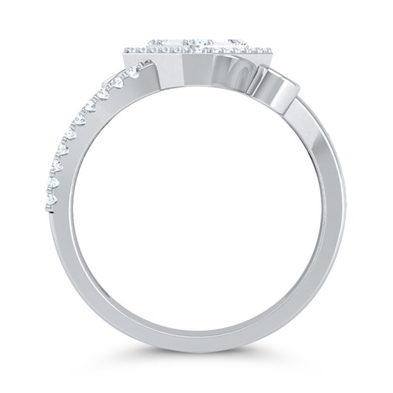 3/8 CT. T.w. Princess Multi-Diamond Tilted Bypass Open Shank Ring in 10K White Gold