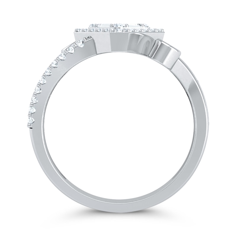 Main Image 3 of 3/8 CT. T.W. Princess Multi-Diamond Tilted Bypass Open Shank Ring in 10K White Gold