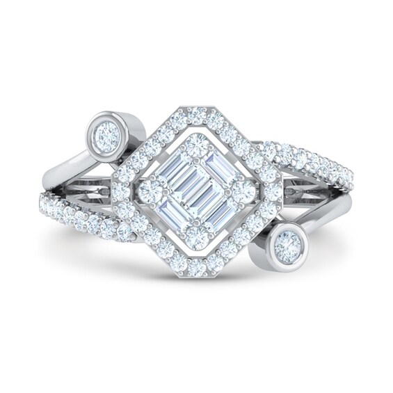 3/8 CT. T.w. Princess Multi-Diamond Tilted Bypass Open Shank Ring in 10K White Gold