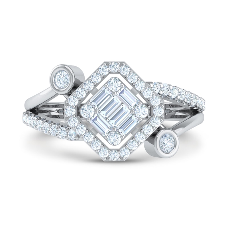 Main Image 4 of 3/8 CT. T.W. Princess Multi-Diamond Tilted Bypass Open Shank Ring in 10K White Gold