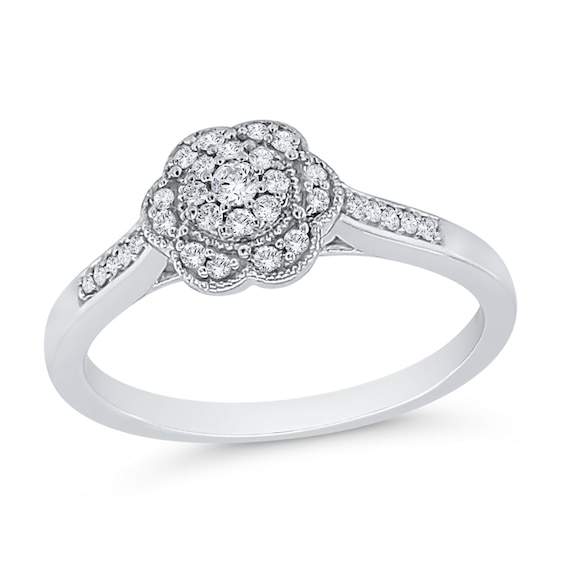 1/6 CT. T.w. Multi-Diamond Flower Vintage-Style Ring in 10K White Gold