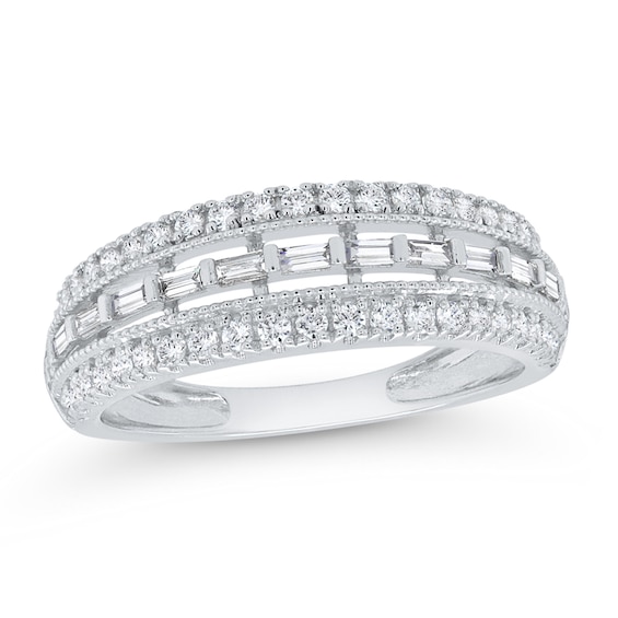 5/8 CT. T.w. Baguette Diamond Center Stripe Vintage-Style Ring in 10K White Gold