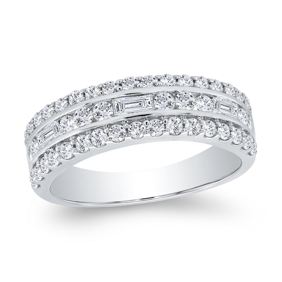 1 CT. T.w. Baguette Diamond Edge Triple Row Band in 10K White Gold