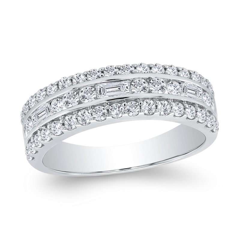 Main Image 1 of 1 CT. T.W. Baguette Diamond Edge Triple Row Band in 10K White Gold