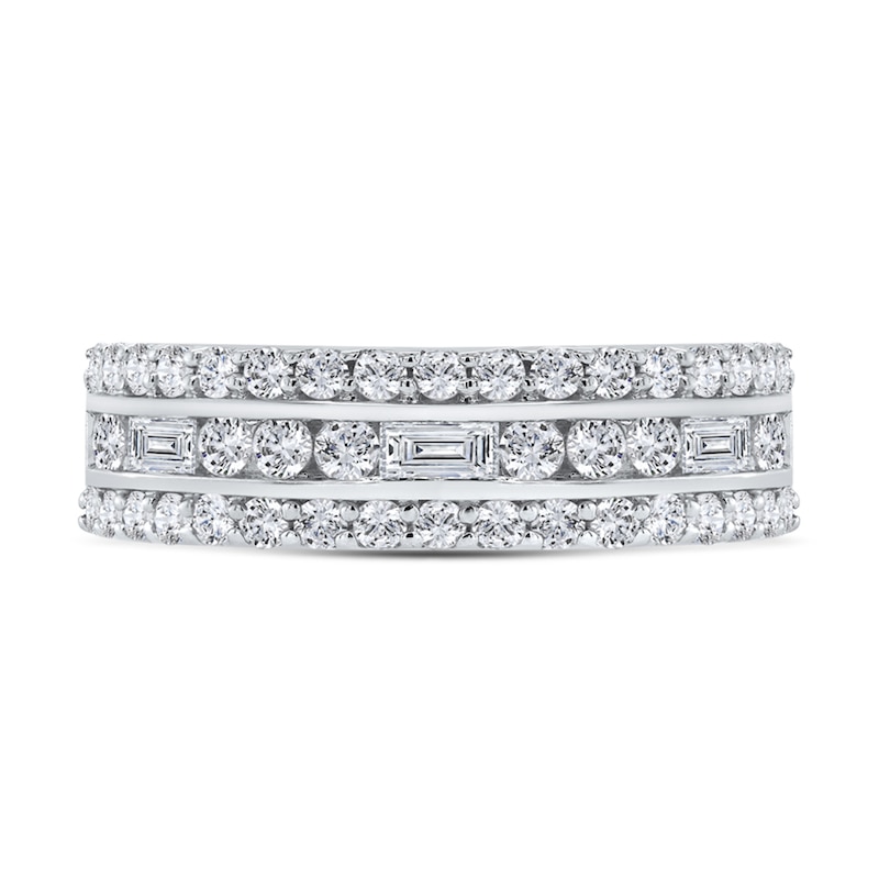 Main Image 4 of 1 CT. T.W. Baguette Diamond Edge Triple Row Band in 10K White Gold