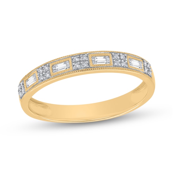 1/6 CT. T.w. Baguette Diamond Alternating Quad Vintage-Style Band in 10K Gold