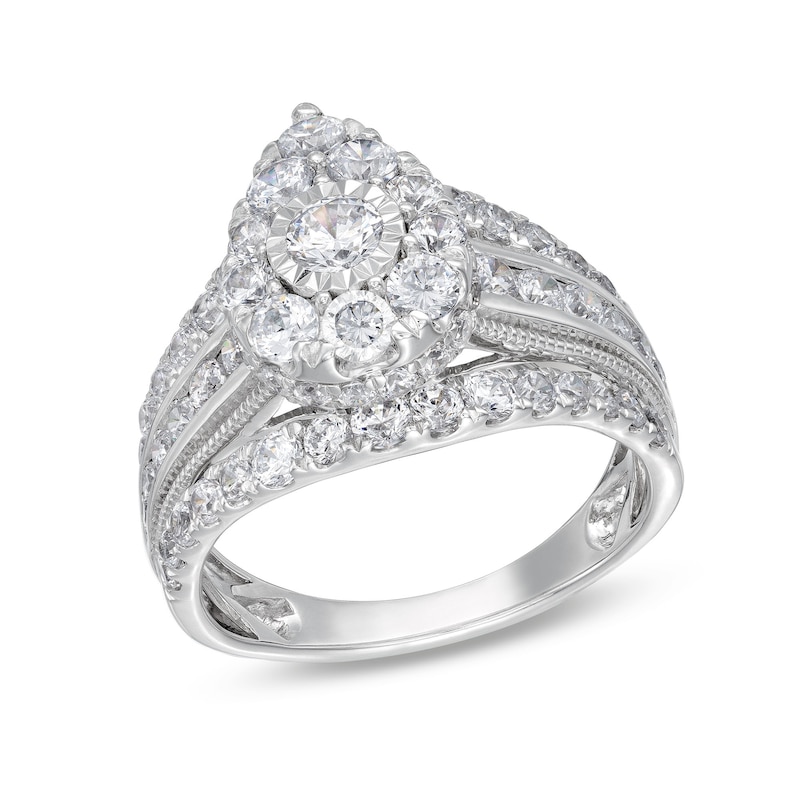 Main Image 1 of 2 CT. T.W. Pear Multi-Diamond Vintage-Style Multi-Row Shank Engagement Ring in 10K White Gold