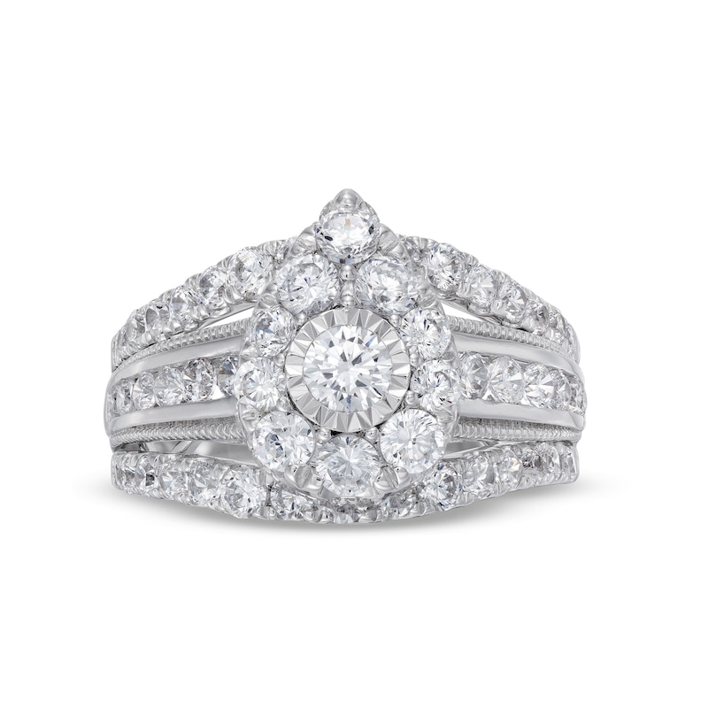 Main Image 3 of 2 CT. T.W. Pear Multi-Diamond Vintage-Style Multi-Row Shank Engagement Ring in 10K White Gold