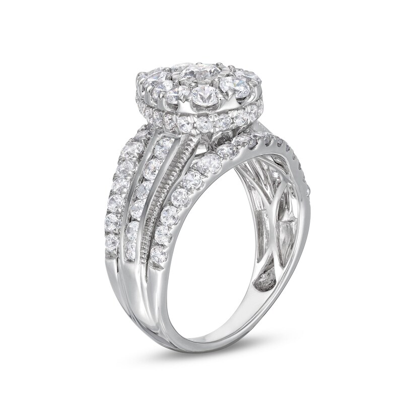 Main Image 4 of 2 CT. T.W. Pear Multi-Diamond Vintage-Style Multi-Row Shank Engagement Ring in 10K White Gold