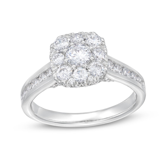 1-1/2 CT. T.w. Cushion Multi-Diamond Hidden Halo Engagement Ring in 10K Gold
