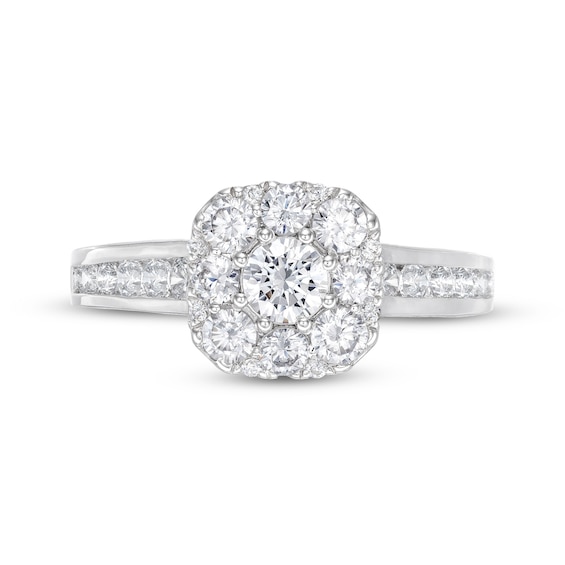 1-1/2 CT. T.w. Cushion Multi-Diamond Hidden Halo Engagement Ring in 10K Gold
