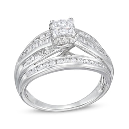1 CT. T.W. Quad Princess-Cut Diamond Double Row Bypass Engagement Ring in 10K White Gold