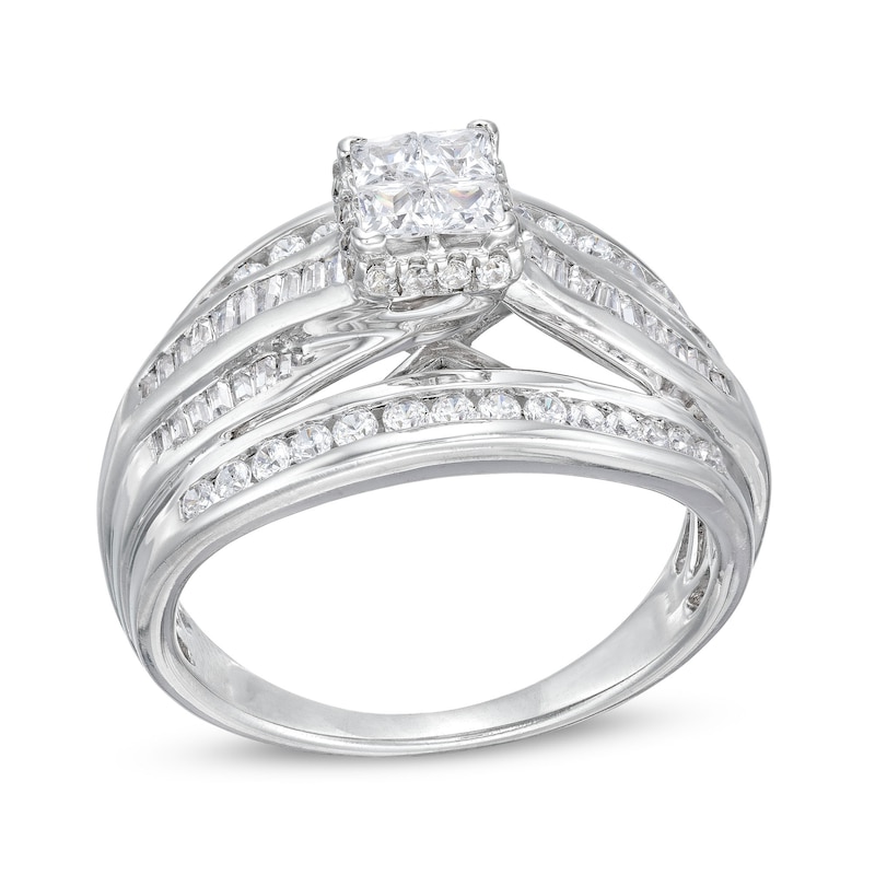 Main Image 1 of 1 CT. T.W. Quad Princess-Cut Diamond Double Row Bypass Engagement Ring in 10K White Gold