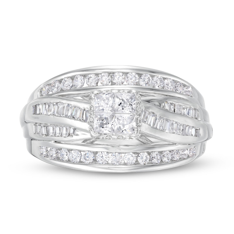 Main Image 3 of 1 CT. T.W. Quad Princess-Cut Diamond Double Row Bypass Engagement Ring in 10K White Gold