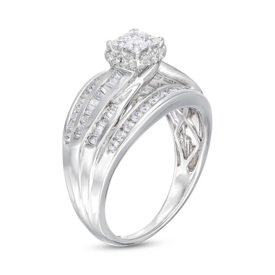 1 CT. T.w. Quad Princess-Cut Diamond Double Row Bypass Engagement Ring in 10K White Gold