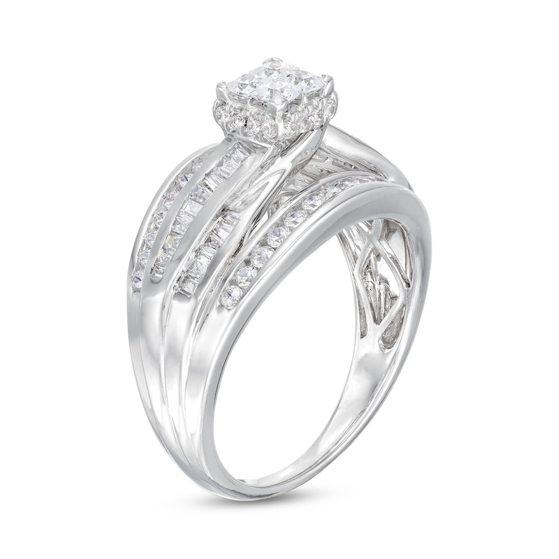 Main Image 4 of 1 CT. T.W. Quad Princess-Cut Diamond Double Row Bypass Engagement Ring in 10K White Gold