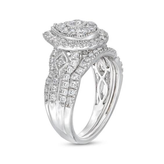 1 CT. T.w. Pear Multi-Diamond Vintage-Style Bridal Set in 10K White Gold
