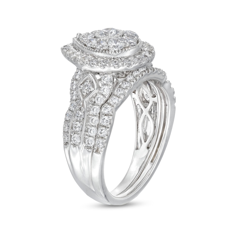 Main Image 3 of 1 CT. T.W. Pear Multi-Diamond Vintage-Style Bridal Set in 10K White Gold