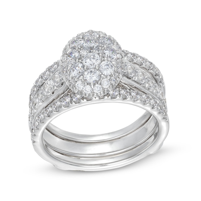 Main Image 1 of 1-1/2 CT. T.W. Oval Multi-Diamond Enhancer Bridal Set in 10K White Gold
