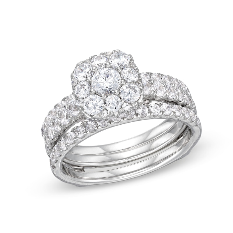 Main Image 1 of 1-3/4 CT. T.W. Cushion Multi-Diamond Enhancer Bridal Set in 10K White Gold