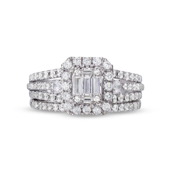 1 CT. T.w. Emerald-Shaped Multi-Diamond Frame Multi-Row Bridal Set in 10K Gold