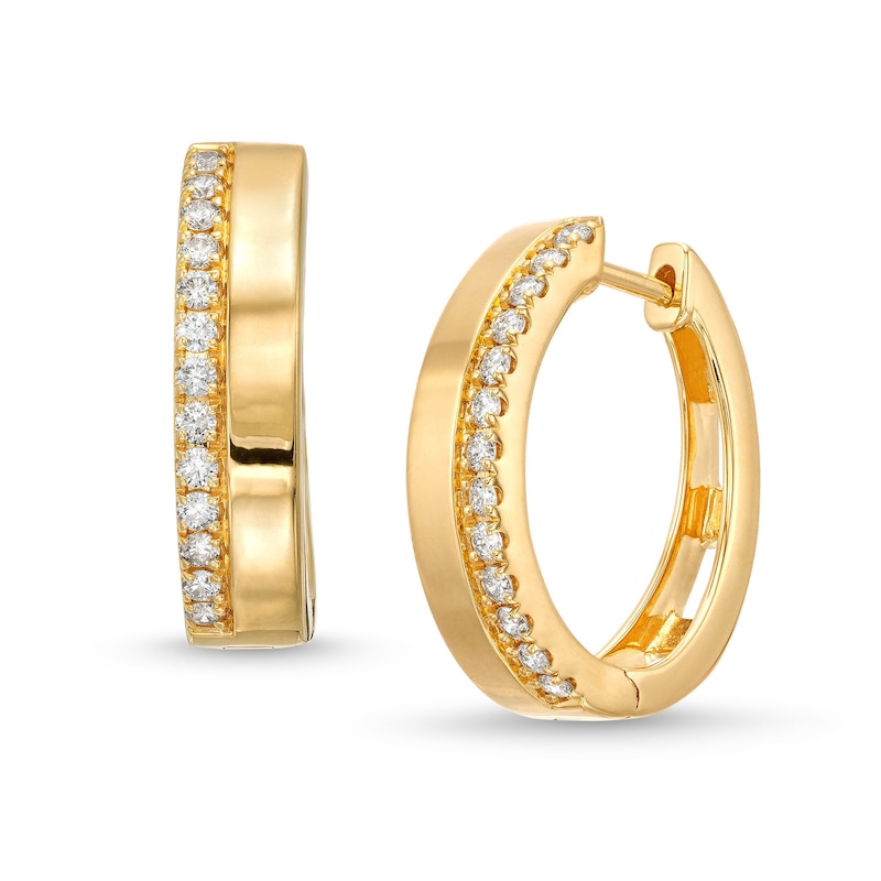 Main Image 1 of 1/2 CT. T.W. Certified Diamond Edge Huggie Hoop Earrings in 14K Gold (H/I1)