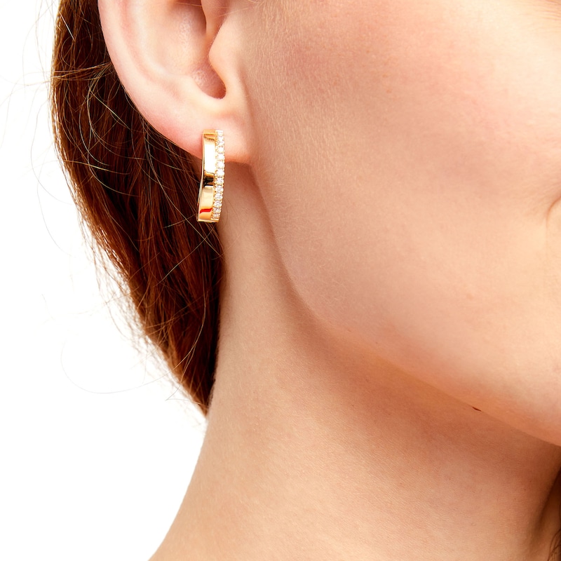 Main Image 2 of 1/2 CT. T.W. Certified Diamond Edge Huggie Hoop Earrings in 14K Gold (H/I1)