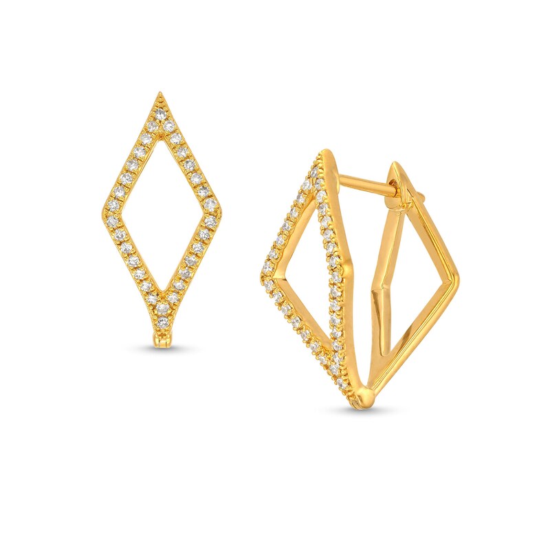 Main Image 1 of 1/4 CT. T.W. Diamond Rhombus Outline Hoop Earrings in 10K Gold (H/I1)