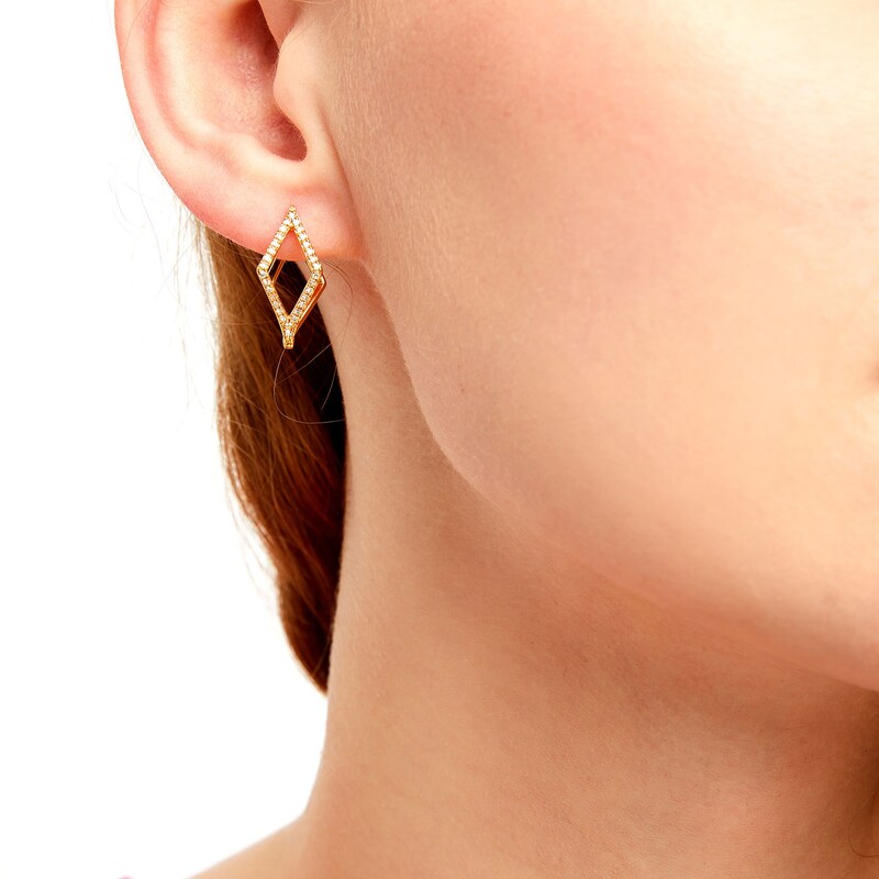 Main Image 2 of 1/4 CT. T.W. Diamond Rhombus Outline Hoop Earrings in 10K Gold (H/I1)