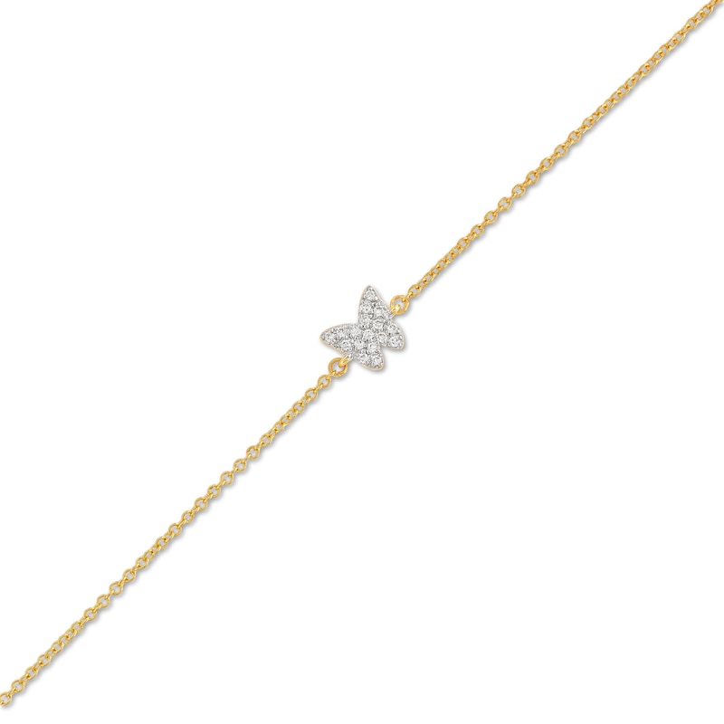 Main Image 1 of 1/20 CT. T.W. Multi-Diamond Butterfly Adjustable Bracelet in 10K Gold - 8.0"