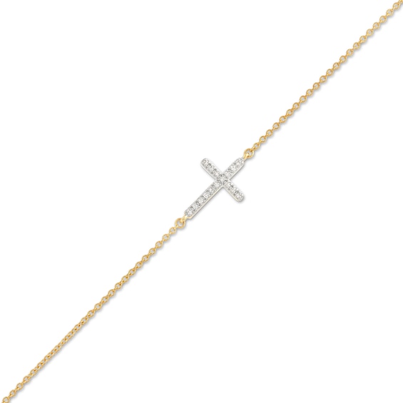 1/20 CT. T.w. Diamond Sideways Cross Adjustable Bracelet in 10K Gold - 8.0"