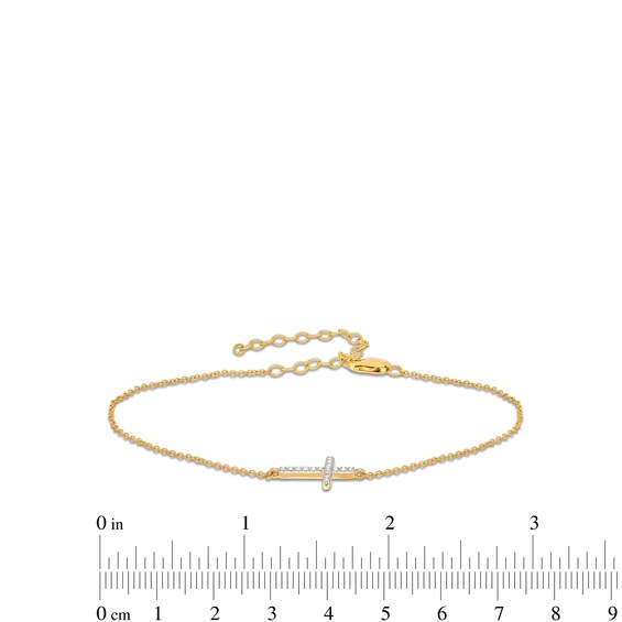 1/20 CT. T.w. Diamond Sideways Cross Adjustable Bracelet in 10K Gold - 8.0"