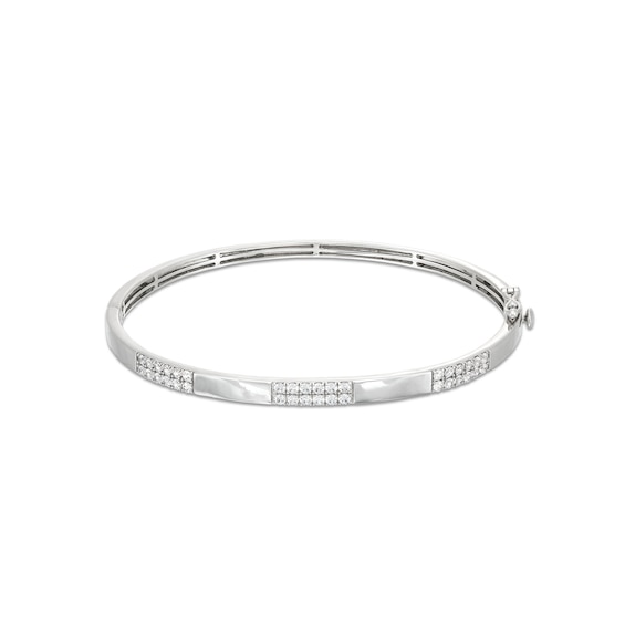 1 CT. T.w. Certified Diamond Double Row Station Bangle in 14K White Gold (H/I1)